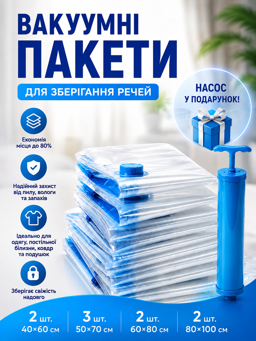 Набір вакуумних пакетів 9 шт з насосом